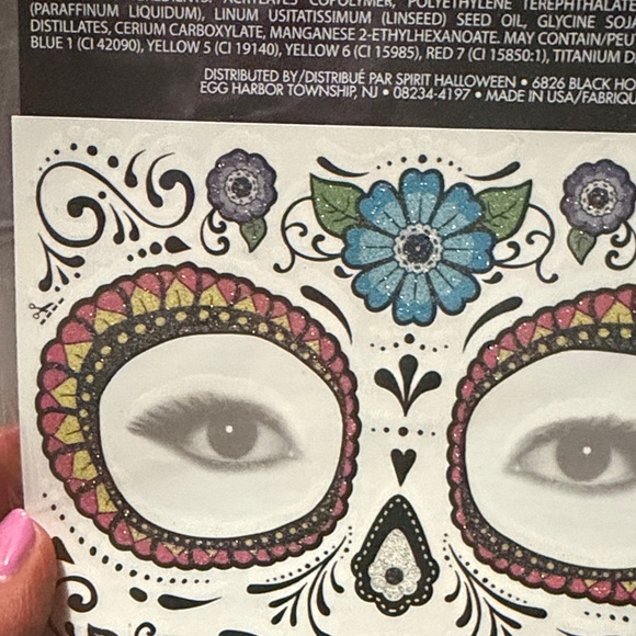 Spirit Sugar Skull Glitter Face Tattoos - Black, Red, Blue & Stickers - Picture 6 of 9